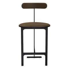 Park Place Counter Stool by Yabu Pushelberg in Matte Black and Nappa Leather