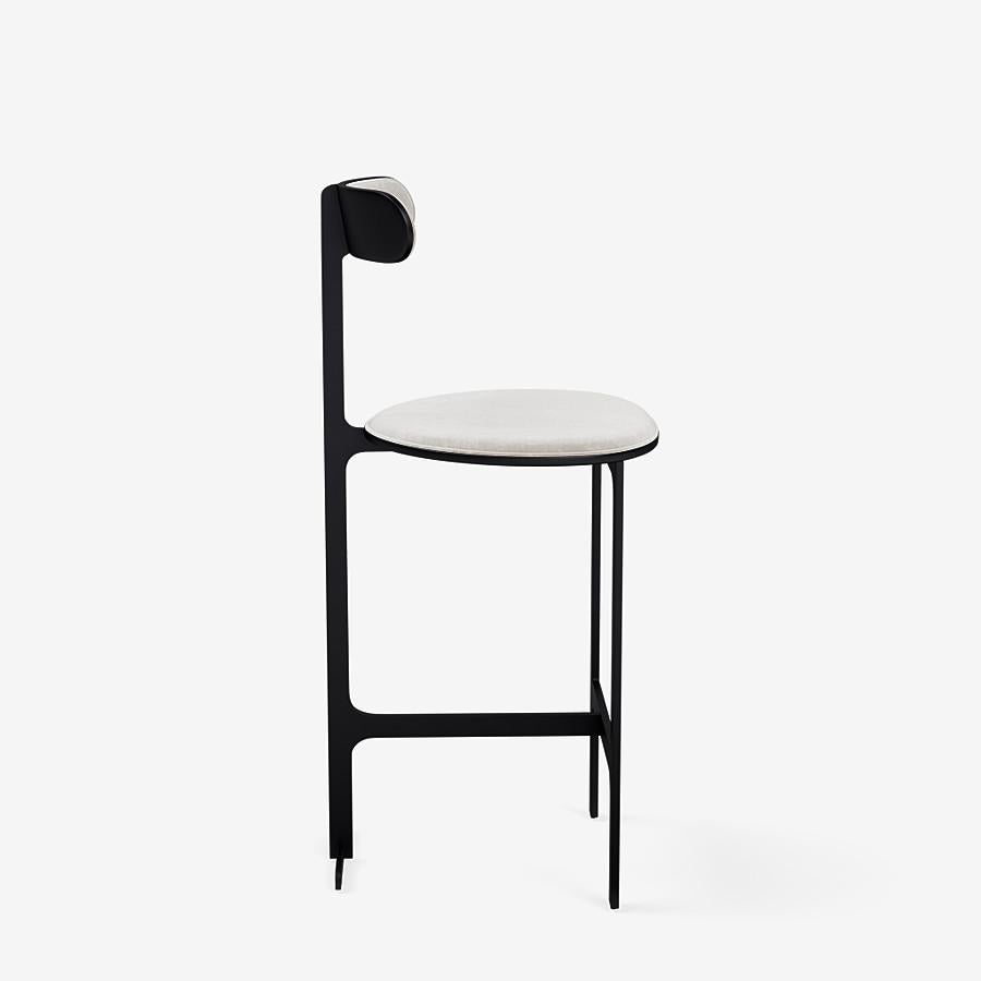 Modern Park Place Counter Stool by Yabu Pushelberg in Matte Black and Nubuck Leather For Sale