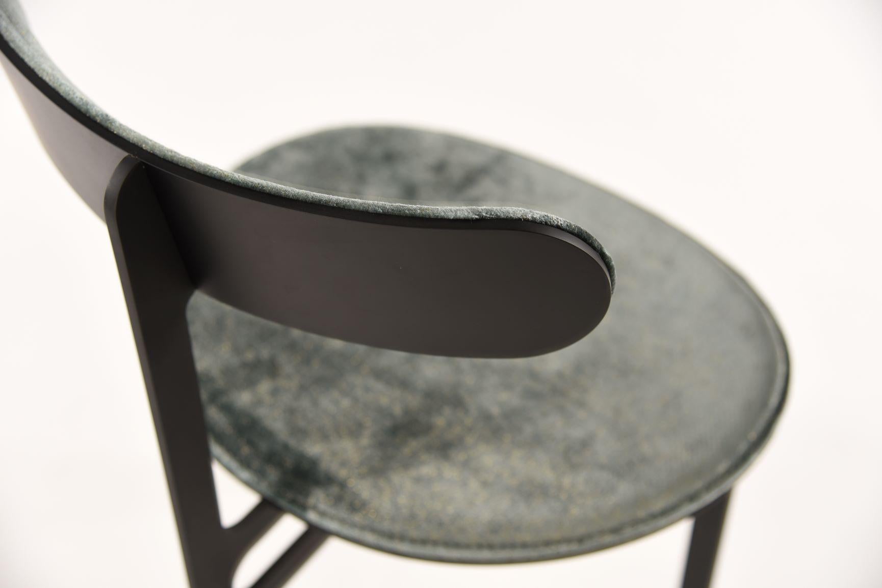 Park Place Counter Stool by Yabu Pushelberg in Matte Black and Nubuck Leather In New Condition For Sale In Toronto, ON