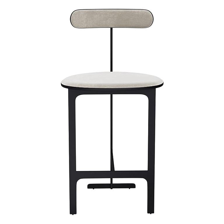 Park Place Counter Stool by Yabu Pushelberg in Matte Black and Nubuck Leather For Sale