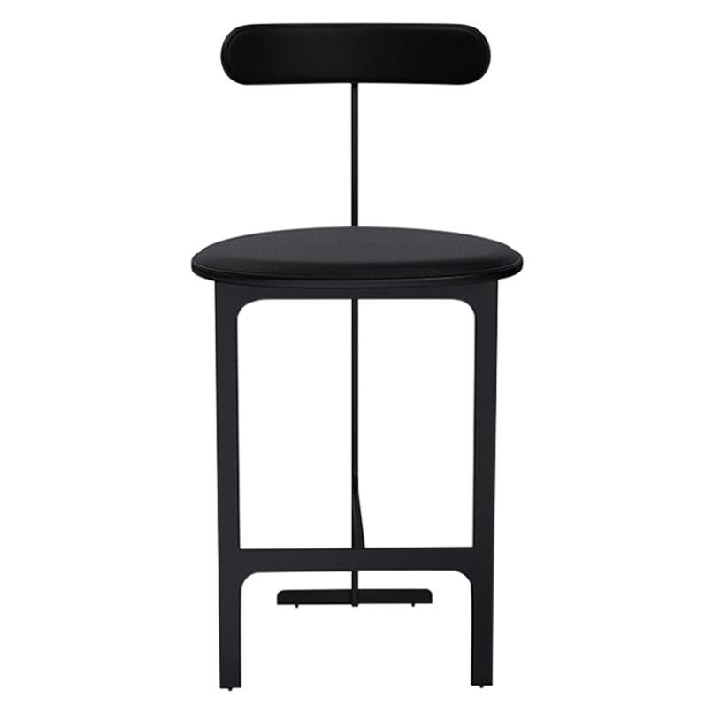 Park Place Counter Stool by Yabu Pushelberg in Matte Black and Premium Leather For Sale