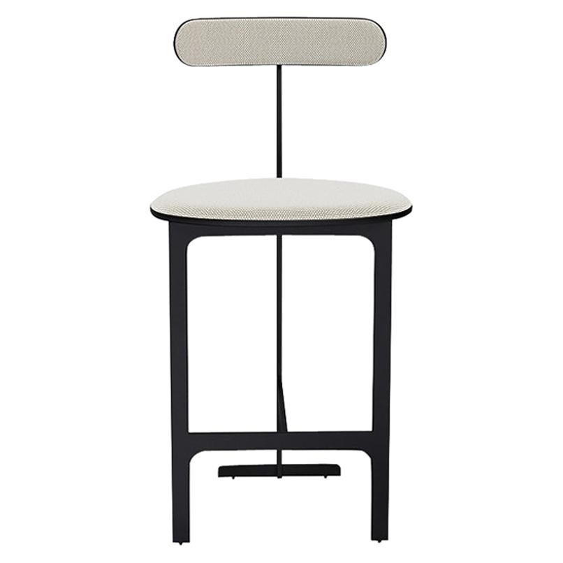 Park Place Counter Stool by Yabu Pushelberg in Matte Black and Textured Wool For Sale
