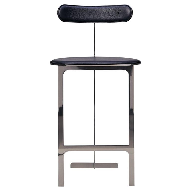Alto Counter Stool in Tan Leather with Satin Nickel Finish by Powell