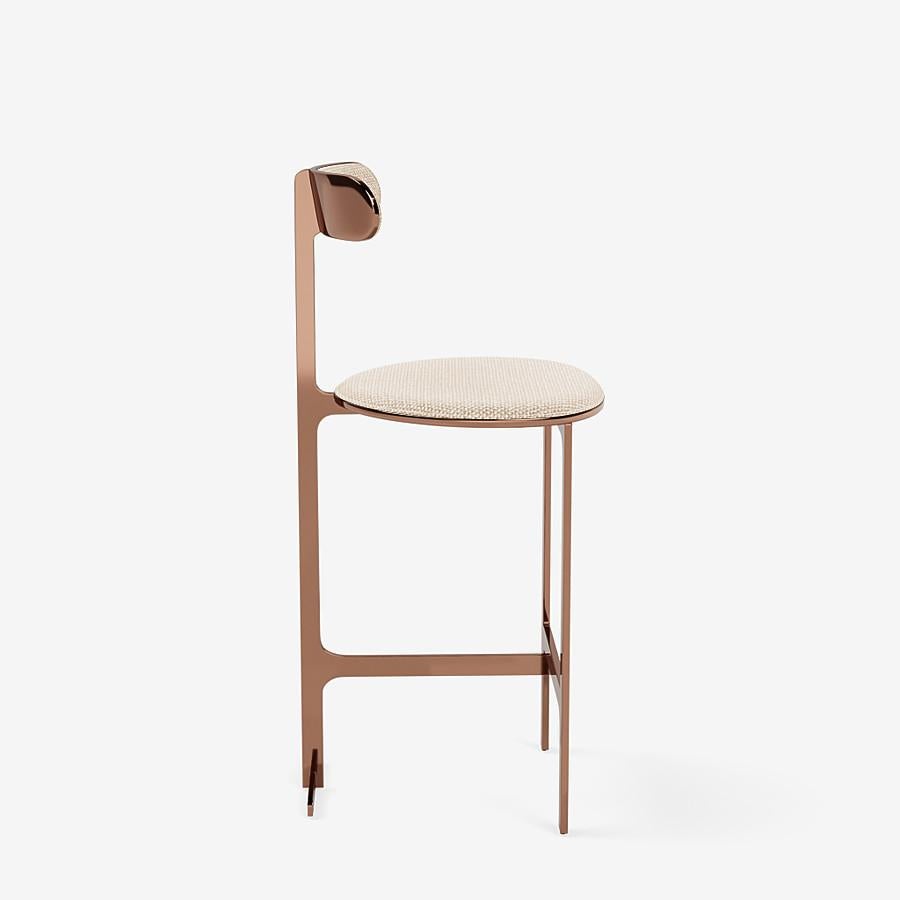Modern Park Place Counter Stool by Yabu Pushelberg in Rose Copper and Boucle Chenille For Sale