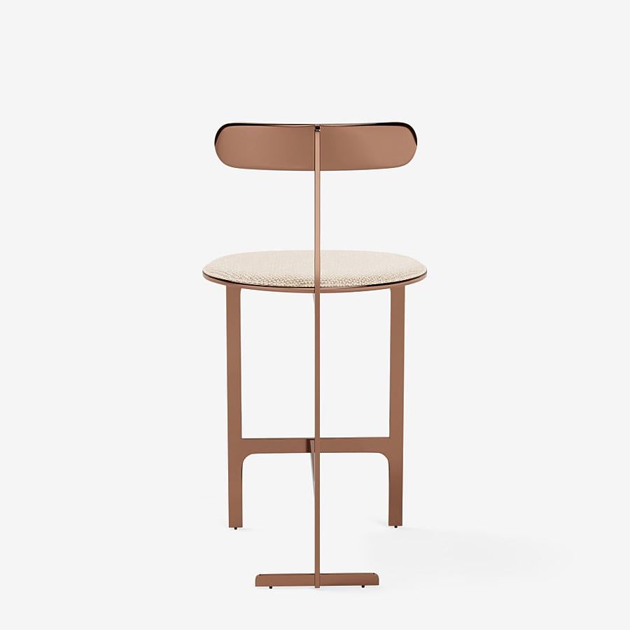 Italian Park Place Counter Stool by Yabu Pushelberg in Rose Copper and Boucle Chenille For Sale