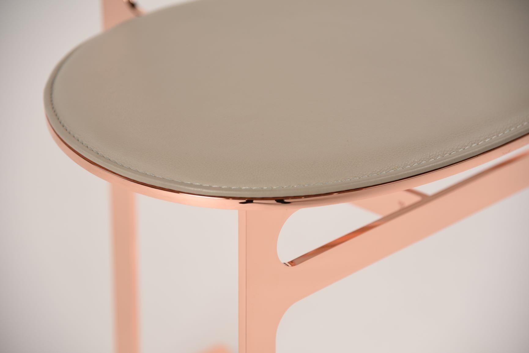 Park Place Counter Stool by Yabu Pushelberg in Rose Copper and Boucle Chenille In New Condition For Sale In Toronto, ON