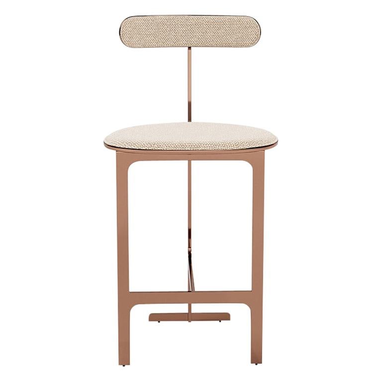Park Place Counter Stool by Yabu Pushelberg in Rose Copper and Boucle Chenille For Sale