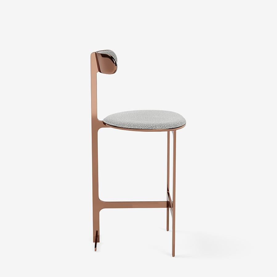 Modern Park Place Counter Stool by Yabu Pushelberg in Rose Copper and Boucle Wool For Sale