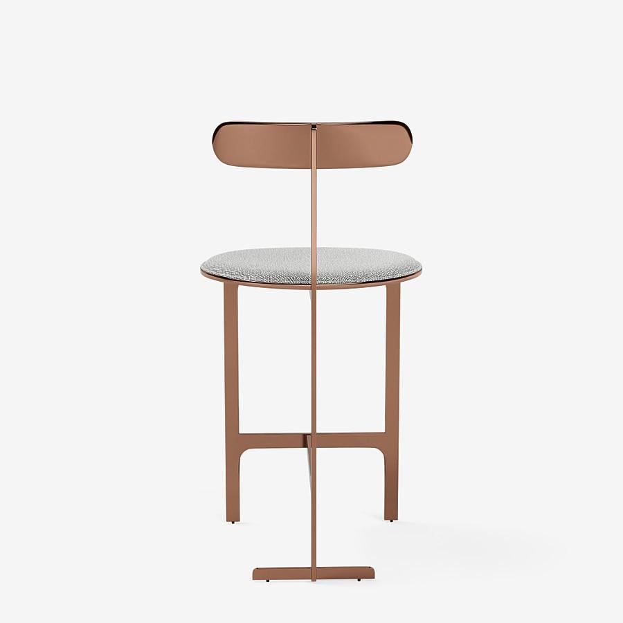 Italian Park Place Counter Stool by Yabu Pushelberg in Rose Copper and Boucle Wool For Sale