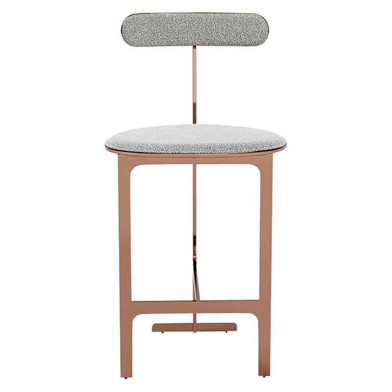 Park Place Counter Stool by Yabu Pushelberg in Rose Copper and Boucle Wool For Sale