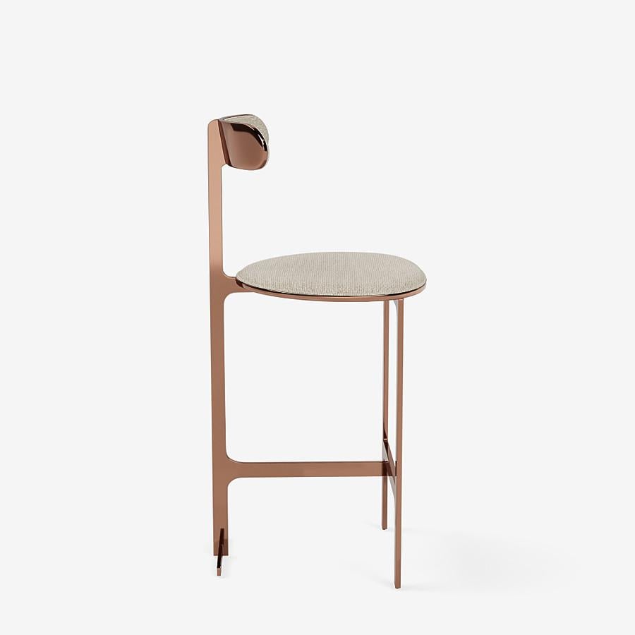 Modern Park Place Counter Stool by Yabu Pushelberg in Rose Copper and Chenille For Sale