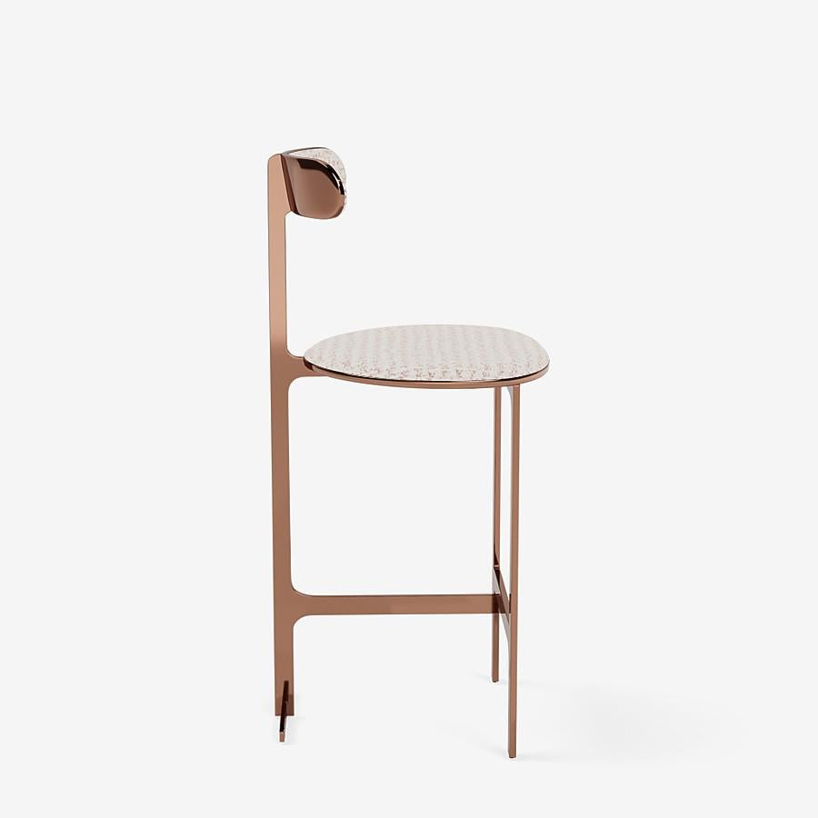 Modern Park Place Counter Stool by Yabu Pushelberg in Rose Copper and Jacquard Tweed For Sale