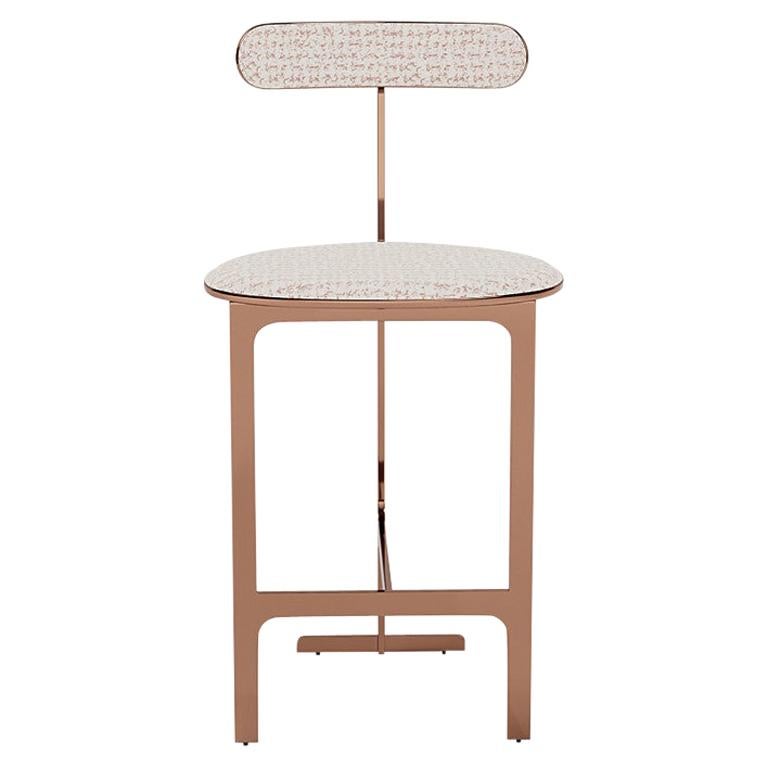 Park Place Counter Stool by Yabu Pushelberg in Rose Copper and Jacquard Tweed For Sale
