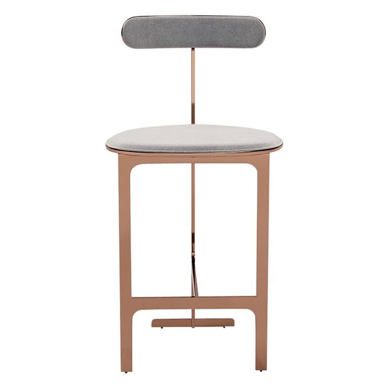 Park Place Counter Stool by Yabu Pushelberg in Rose Copper and Mohair For Sale