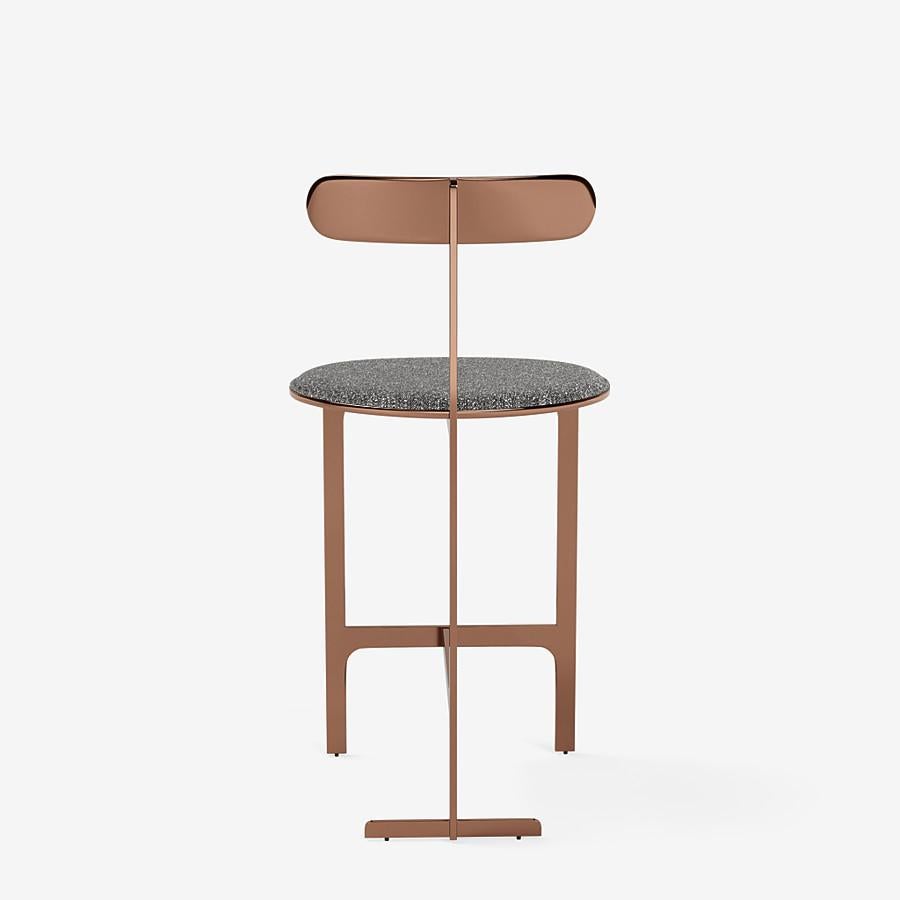 Modern Park Place Counter Stool by Yabu Pushelberg in Rose Copper and Multi-Tone Boucle For Sale