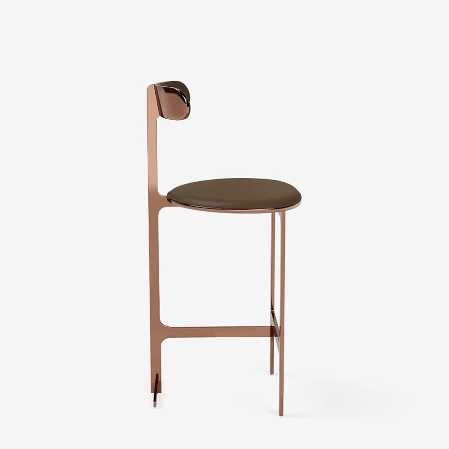 Modern Park Place Counter Stool by Yabu Pushelberg in Rose Copper and Nappa Leather For Sale