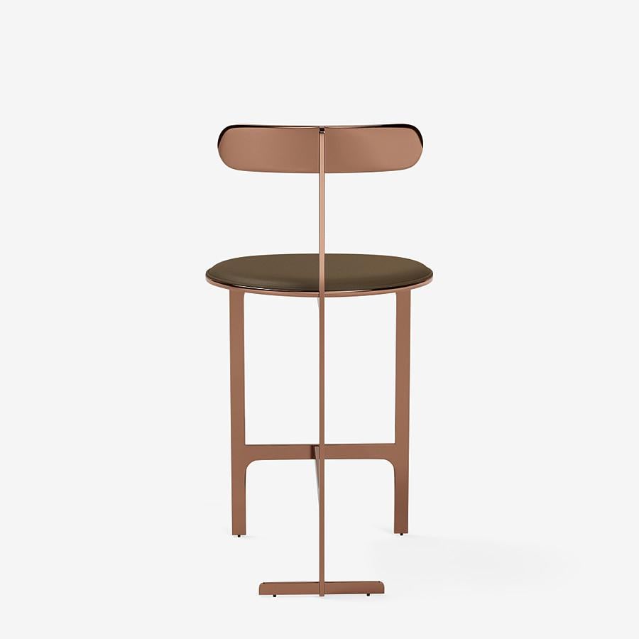 Italian Park Place Counter Stool by Yabu Pushelberg in Rose Copper and Nappa Leather For Sale
