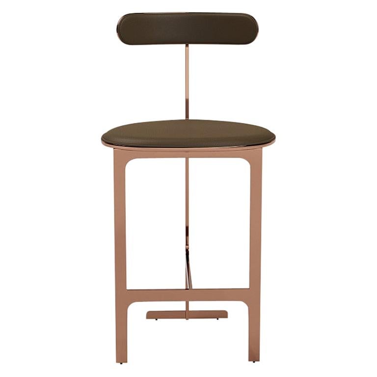 Park Place Counter Stool by Yabu Pushelberg in Rose Copper and Nappa Leather For Sale
