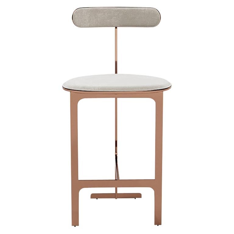 Park Place Counter Stool by Yabu Pushelberg in Rose Copper and Nubuck Leather For Sale