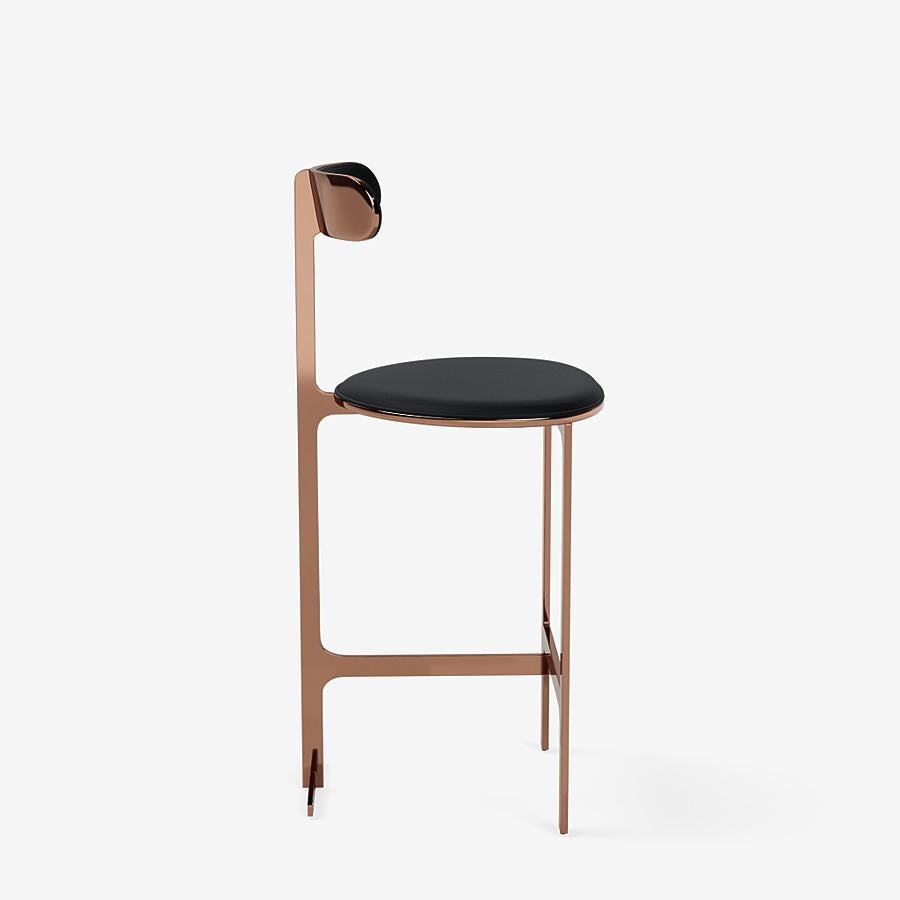 Modern Park Place Counter Stool by Yabu Pushelberg in Rose Copper and Premium Leather For Sale