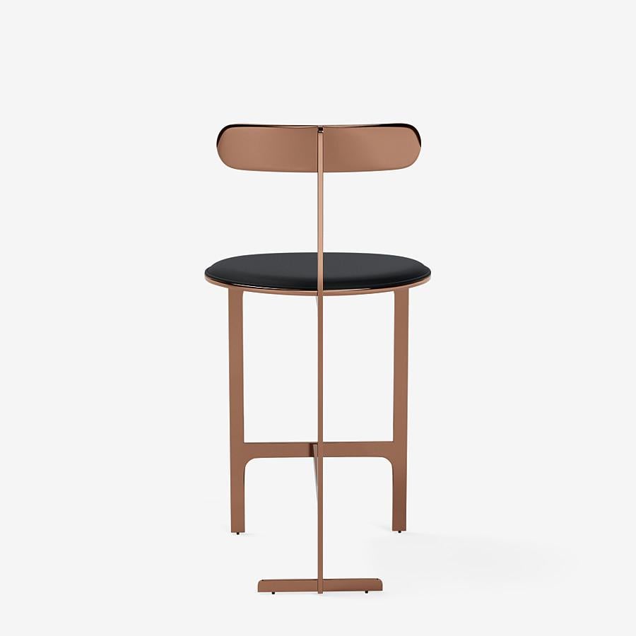 Italian Park Place Counter Stool by Yabu Pushelberg in Rose Copper and Premium Leather For Sale