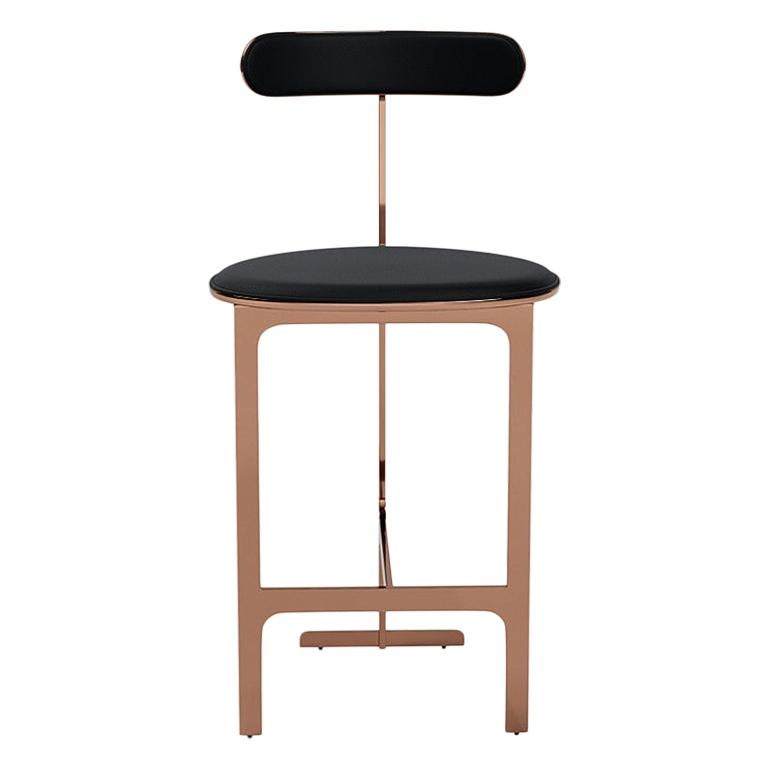 Park Place Counter Stool by Yabu Pushelberg in Rose Copper and Premium Leather For Sale