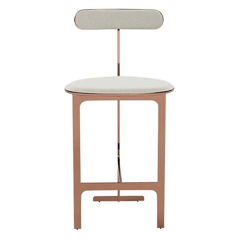 Park Place Counter Stool by Yabu Pushelberg in Rose Copper and Textured Wool For Sale
