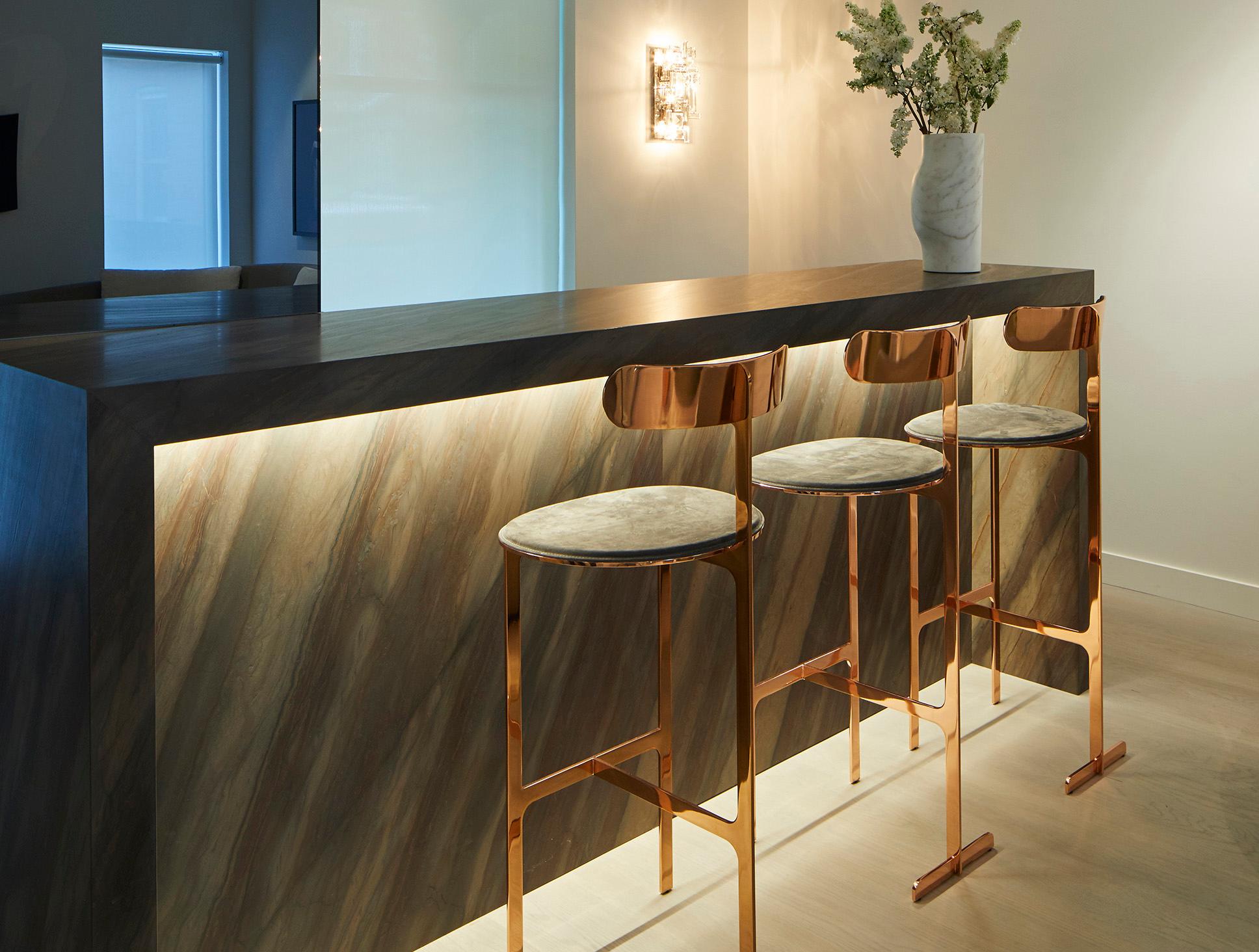 Modern Park Place Counter or Bar Stool by Yabu Pushelberg in Rose Copper