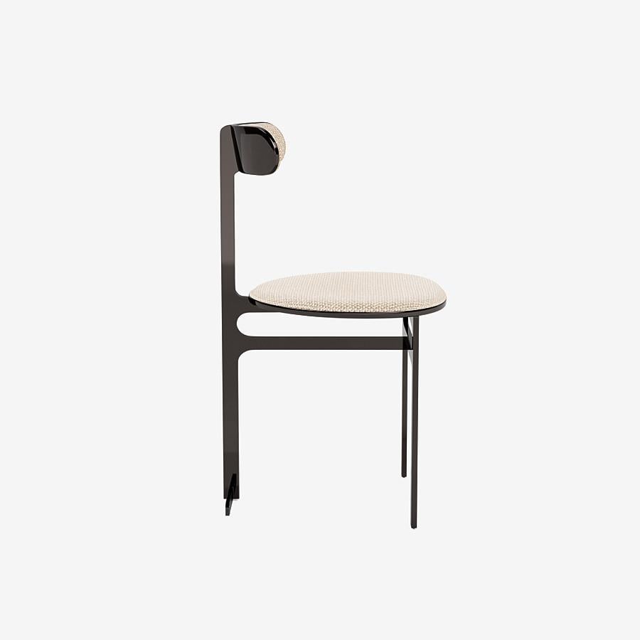 Modern Park Place Dining Chair by Yabu Pushelberg in Black Nickel and Boucle Chenille For Sale