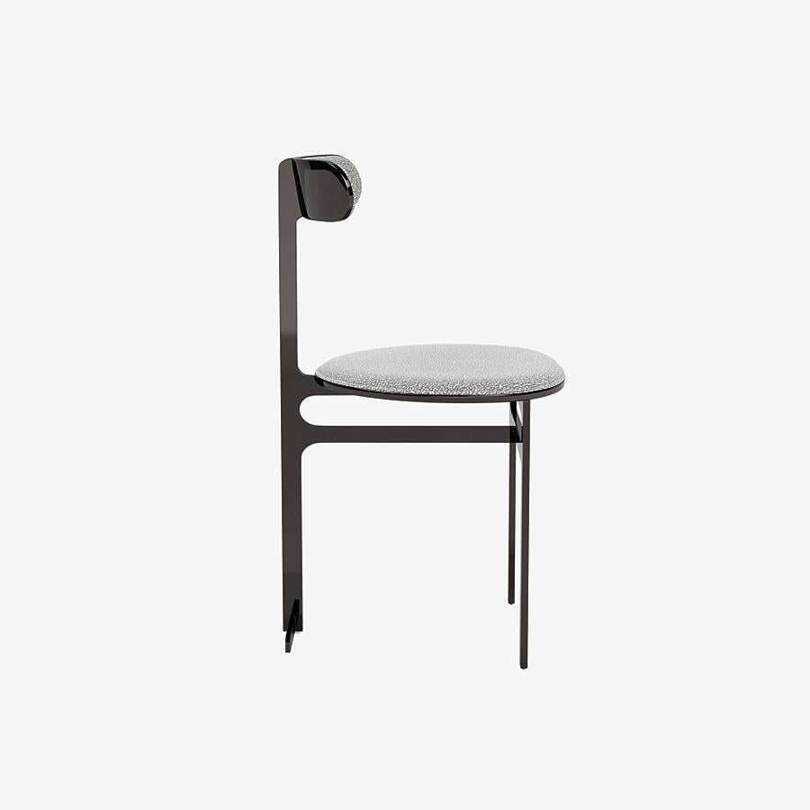 Modern Park Place Dining Chair by Yabu Pushelberg in Black Nickel and Boucle Wool For Sale