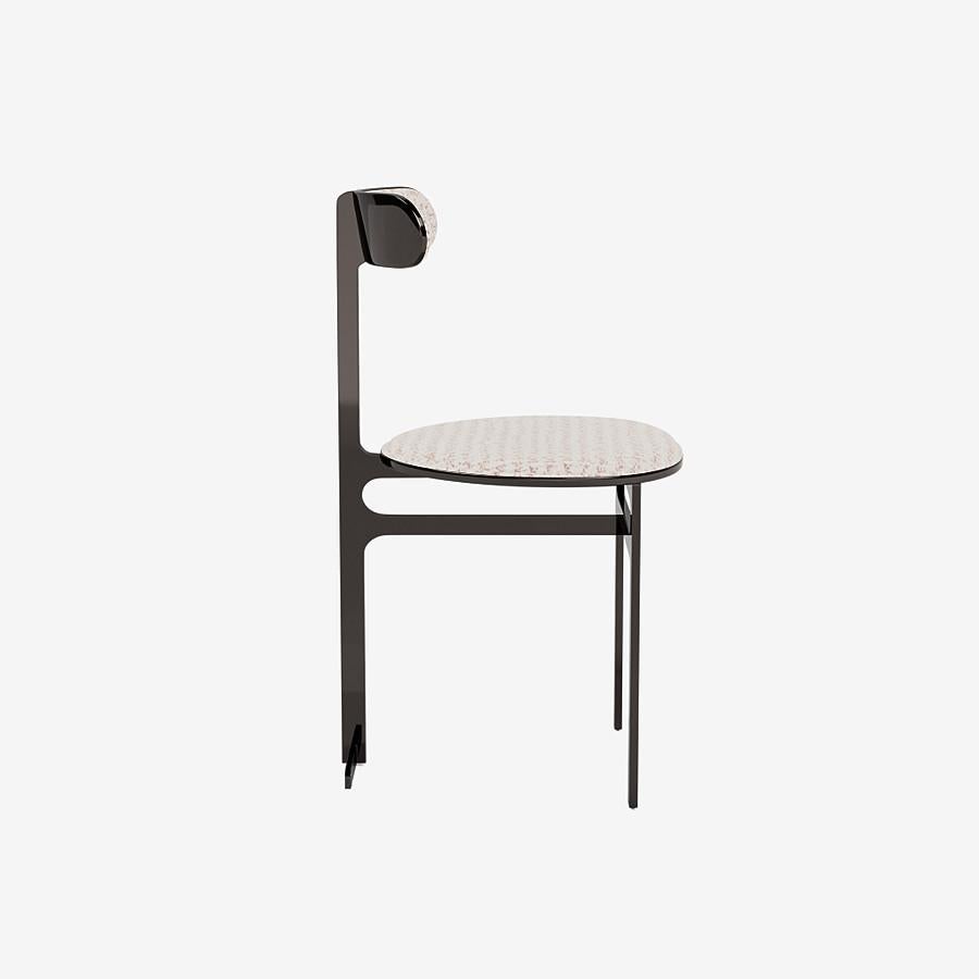 Modern Park Place Dining Chair by Yabu Pushelberg in Black Nickel and Jacquard Tweed For Sale