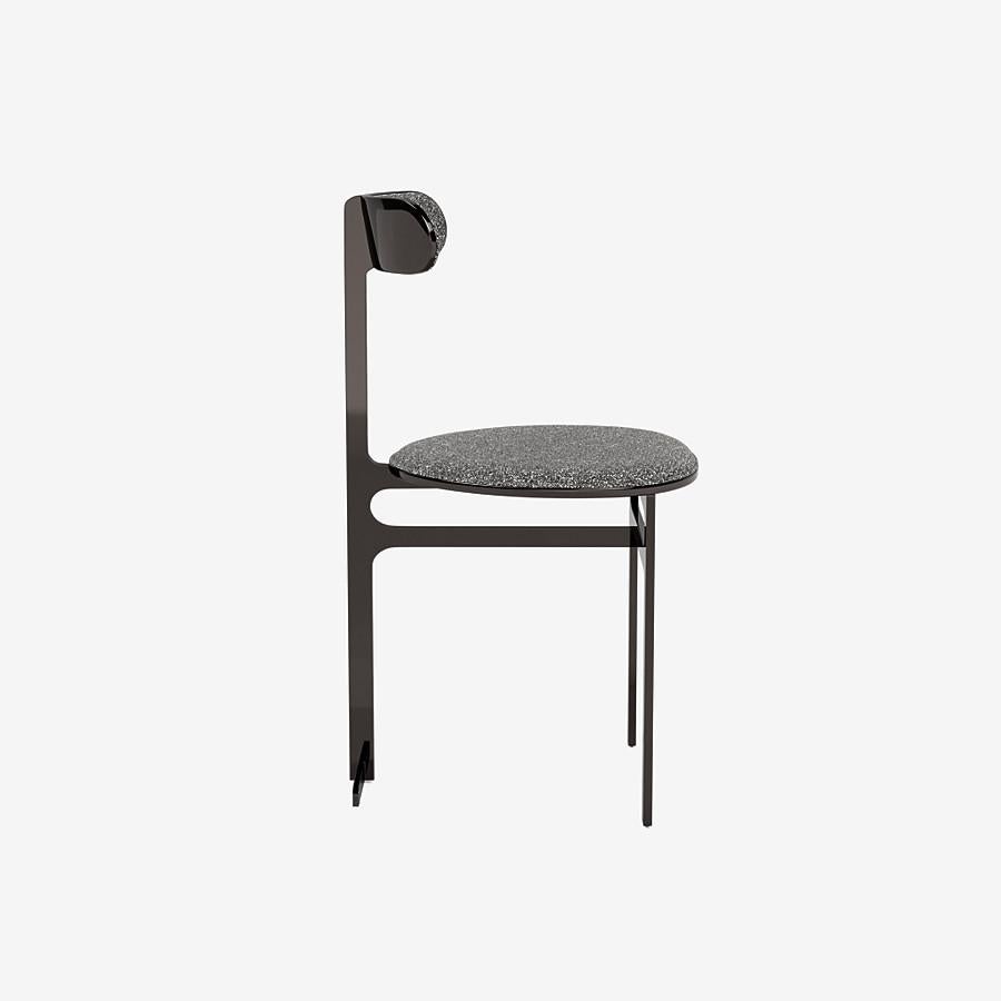 Modern Park Place Dining Chair by Yabu Pushelberg in Black Nickel and Multi-Tone Boucle For Sale