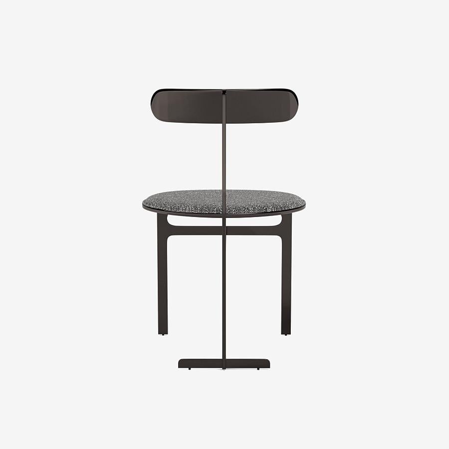 Italian Park Place Dining Chair by Yabu Pushelberg in Black Nickel and Multi-Tone Boucle For Sale