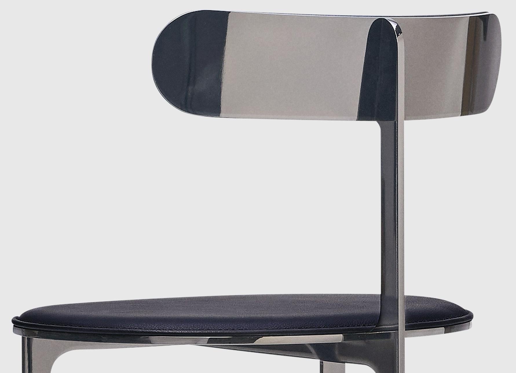 Italian Park Place Dining Chair by Yabu Pushelberg in Black Nickel and Nappa Leather For Sale