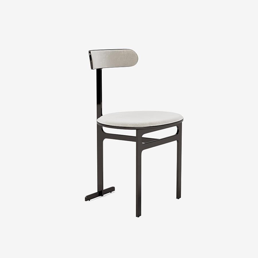 This Park Place dining chair by Yabu Pushelberg in black nickel is upholstered in Seaton Street nubuck leather. Seaton Street comes in 9 colorways from Germany, with a weight of 1.2-1.4mm.

The Park Place design by Yabu Pushelberg is a strong