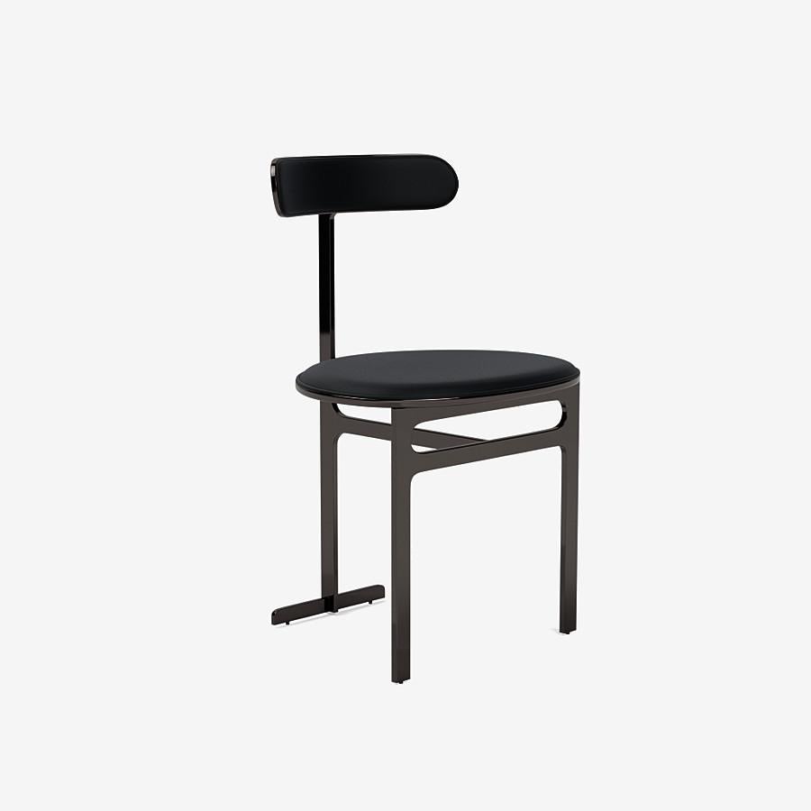 This Park Place dining chair by Yabu Pushelberg in black nickel is upholstered in Ameila Street premium aniline leather. Ameila Street comes in 7 colorways from Scandinavia, with a weight of 1.5-1.7mm.

The Park Place design by Yabu Pushelberg is a