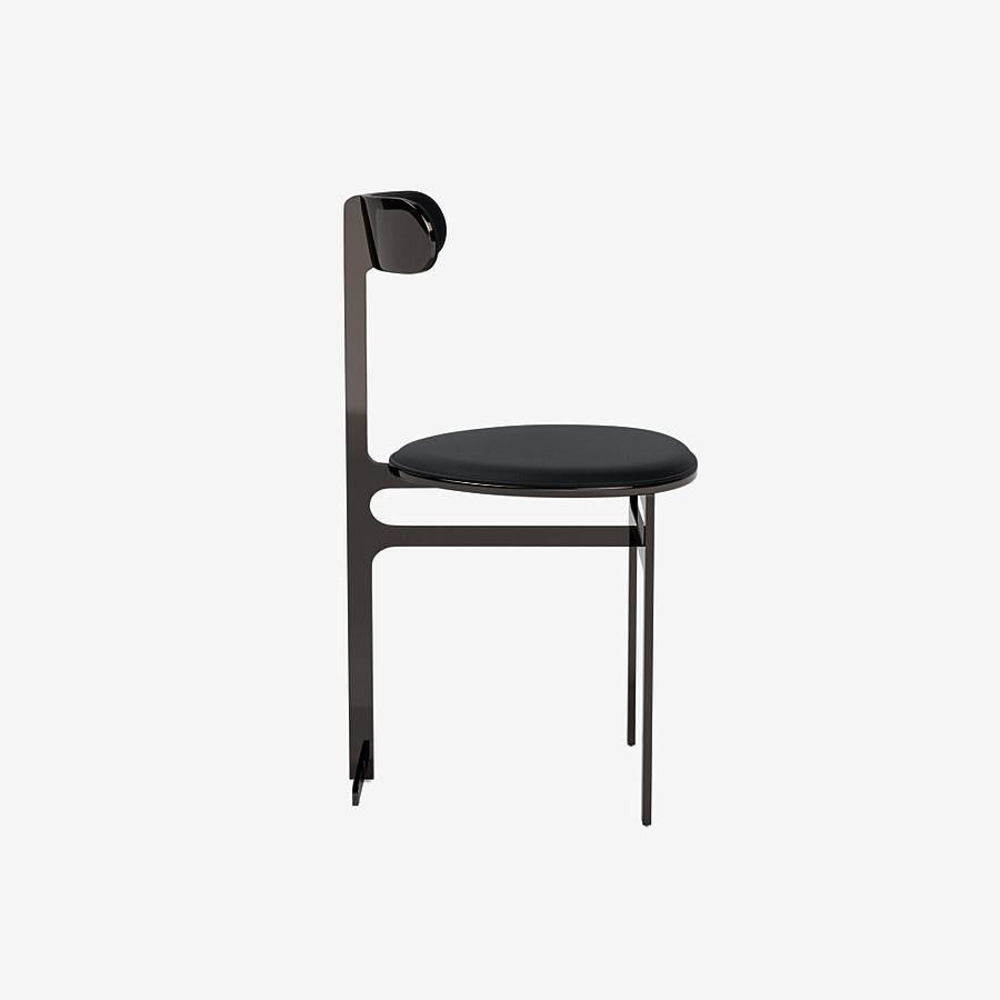 Modern Park Place Dining Chair by Yabu Pushelberg in Black Nickel and Premium Leather For Sale