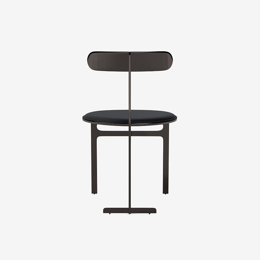 Italian Park Place Dining Chair by Yabu Pushelberg in Black Nickel and Premium Leather For Sale