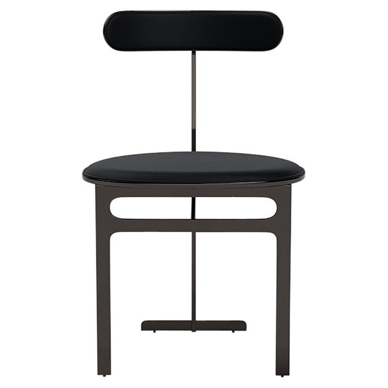 Park Place Dining Chair by Yabu Pushelberg in Black Nickel and Premium Leather For Sale