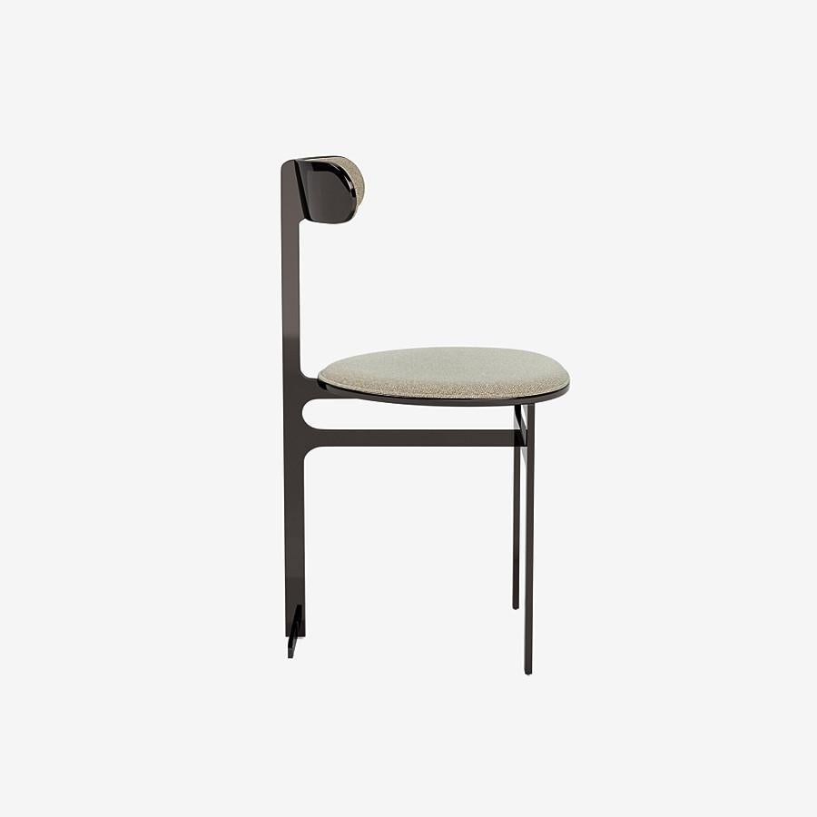 Modern Park Place Dining Chair by Yabu Pushelberg in Black Nickel and Tailored Boucle