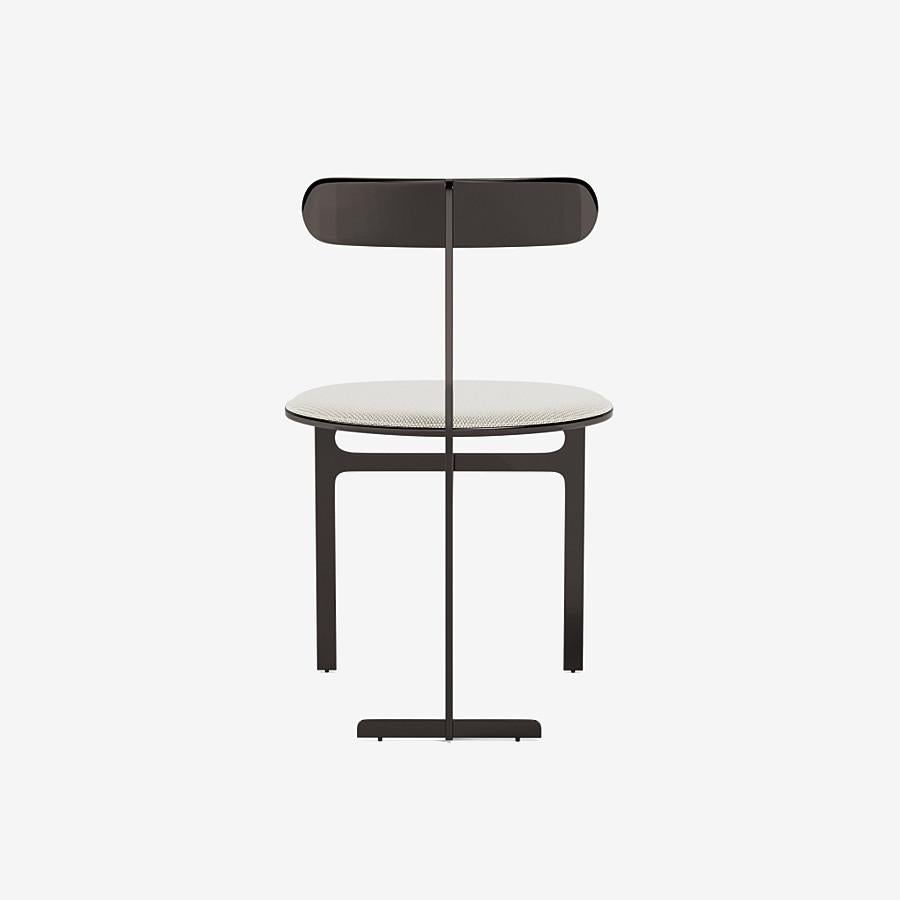 Italian Park Place Dining Chair by Yabu Pushelberg in Black Nickel and Textured Wool For Sale