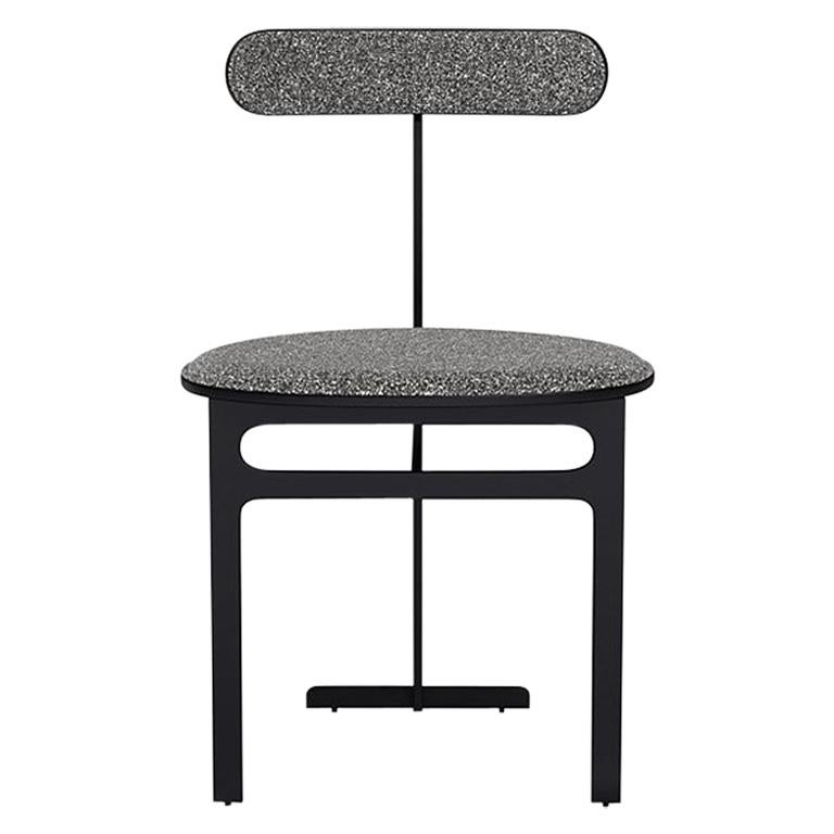 Park Place Dining Chair by Yabu Pushelberg in Matte Black and Multi-Toned Boucle