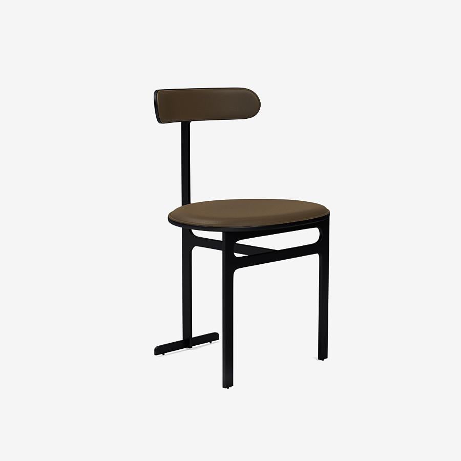This Park Place dining chair by Yabu Pushelberg in black soft touch is upholstered in Ontario Street, pigmented nappa leather with natural grain. Ontario Street comes in 12 colorways from Germany, with a weight of 1.7-1.9mm.

The Park Place design