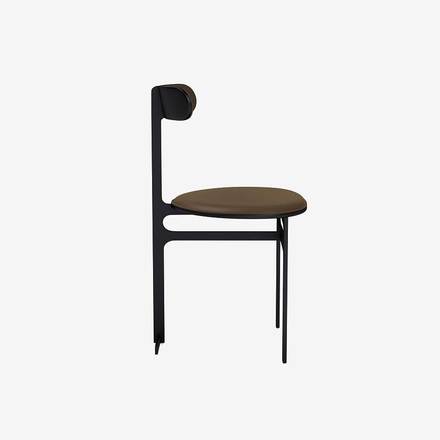 Modern Park Place Dining Chair by Yabu Pushelberg in Matte Black and Nappa Leather For Sale