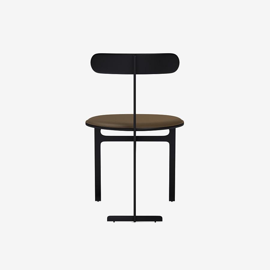 Italian Park Place Dining Chair by Yabu Pushelberg in Matte Black and Nappa Leather For Sale