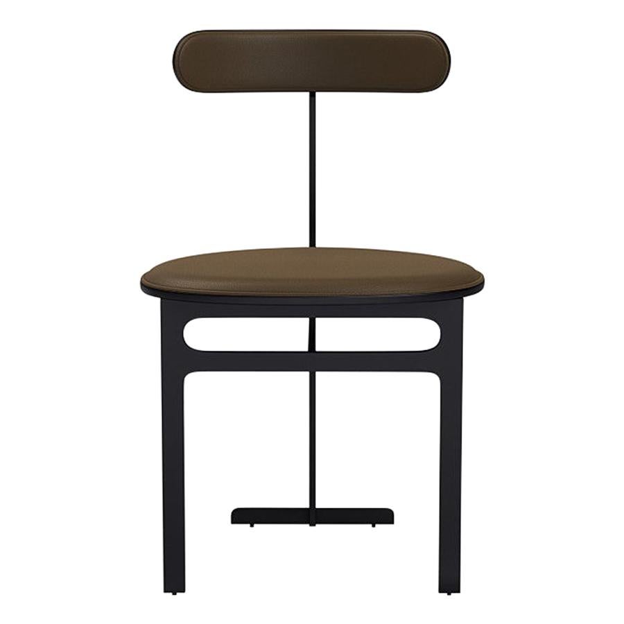 Park Place Dining Chair by Yabu Pushelberg in Matte Black and Nappa Leather For Sale