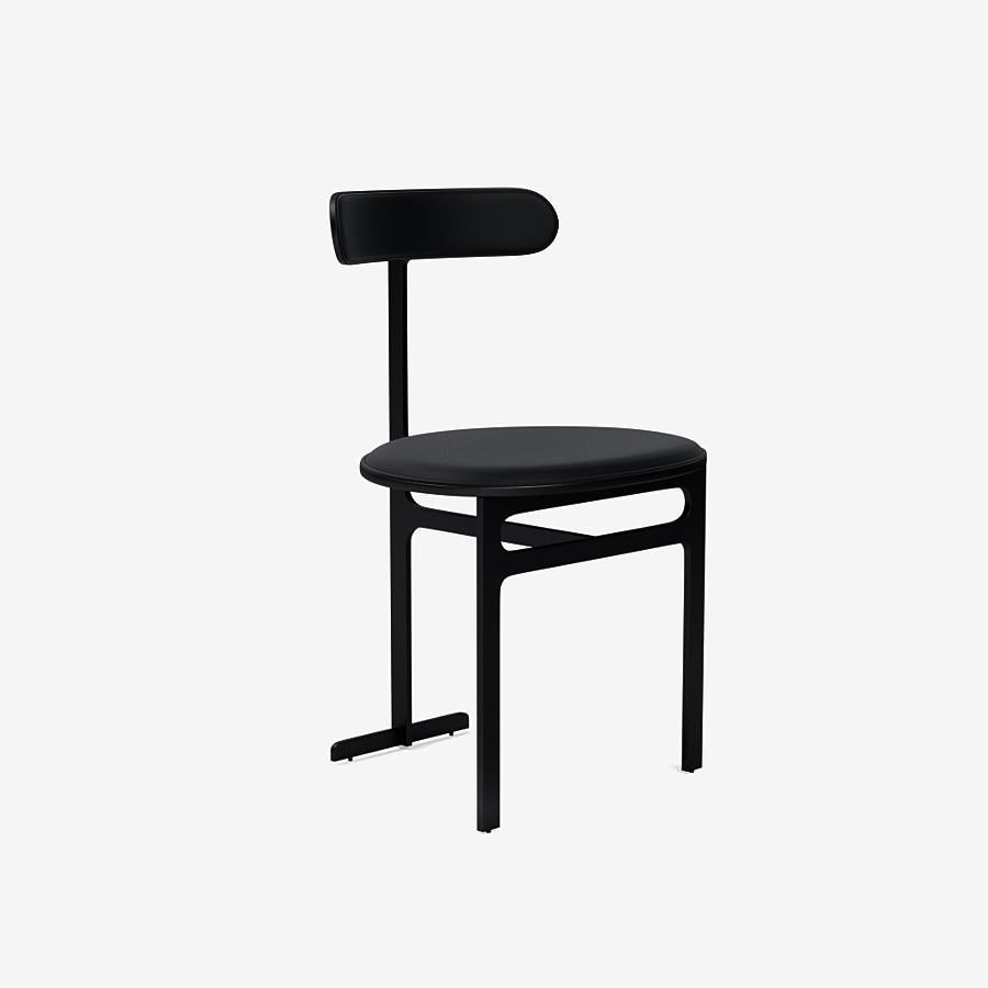 This Park Place dining chair by Yabu Pushelberg in black soft touch is upholstered in Ameila Street premium aniline leather. Ameila Street comes in 7 colorways from Scandinavia, with a weight of 1.5-1.7mm.

The Park Place design by Yabu Pushelberg