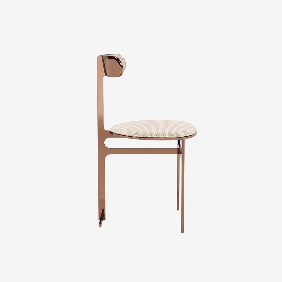 Modern Park Place Dining Chair by Yabu Pushelberg in Rose Copper and Boucle Chenille For Sale
