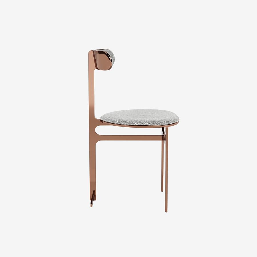 Modern Park Place Dining Chair by Yabu Pushelberg in Rose Copper and Boucle Wool For Sale