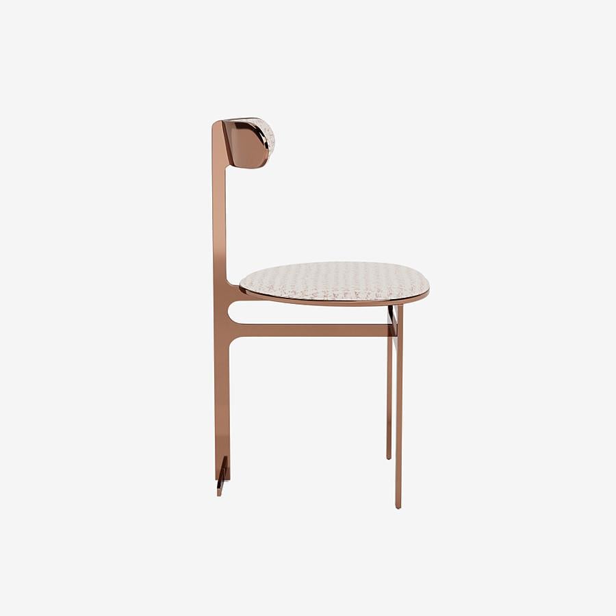 Modern Park Place Dining Chair by Yabu Pushelberg in Rose Copper and Jacquard Tweed For Sale